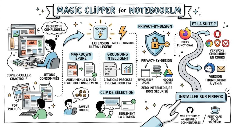 Magic Clipper pour NotebookLM : nettoyage de contenu, citations intelligentes, confidentialité et installation sur Firefox