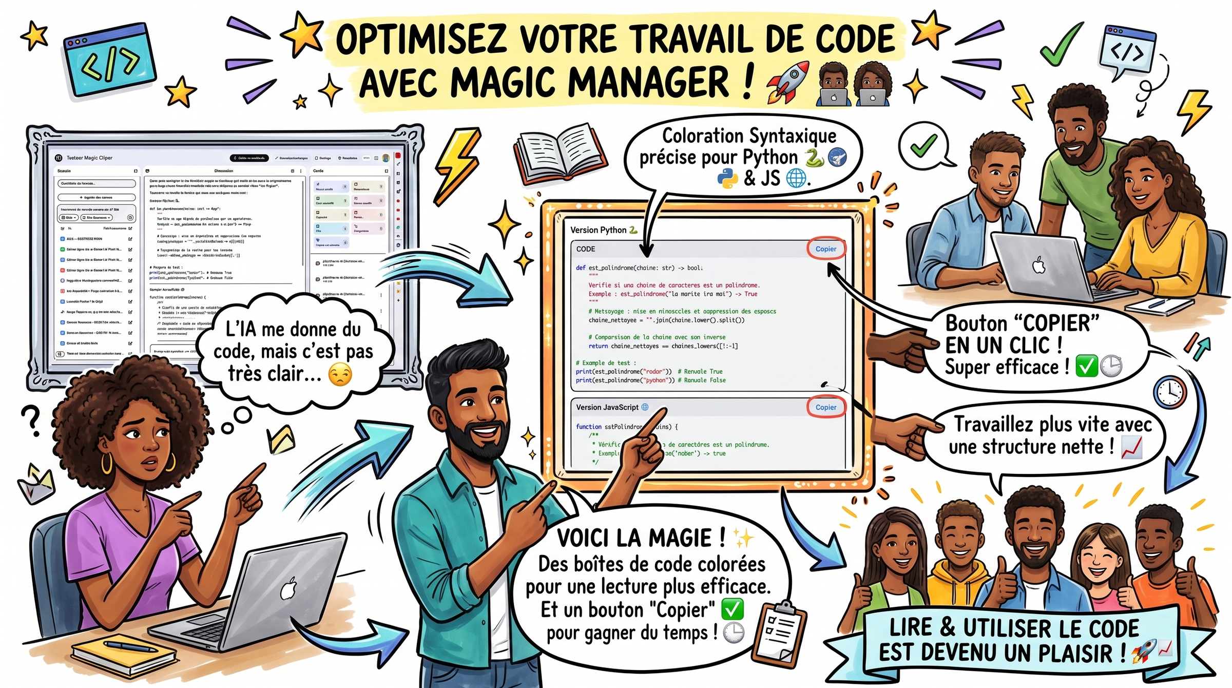 Infographie Sketchnote Coloration Syntaxique du Code Magic Manager