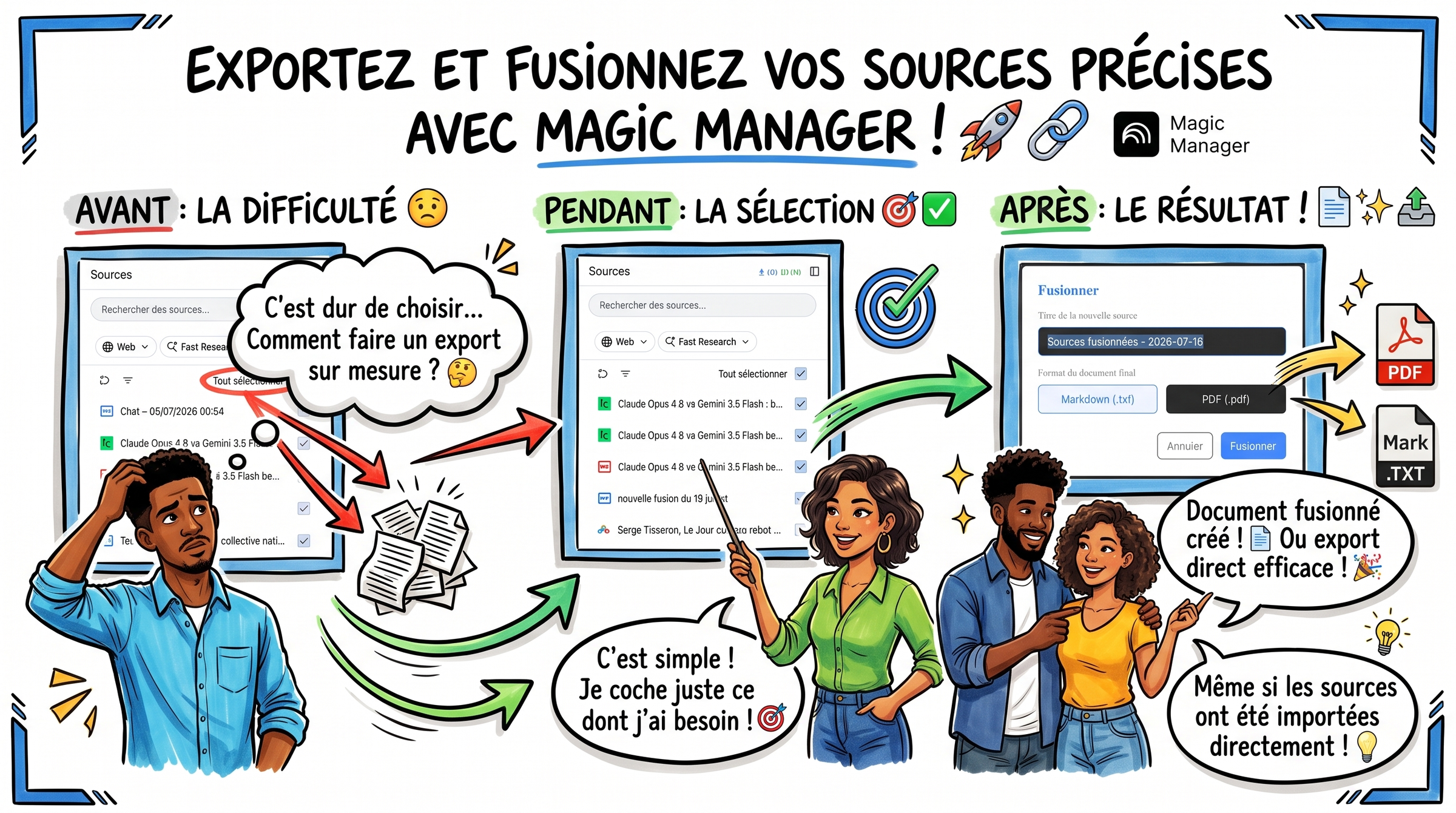 Infographie Sketchnote Sélection Sur-Mesure et Export Précis Magic Manager