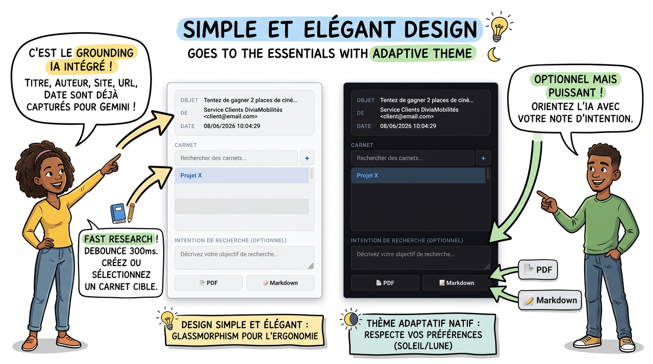 Infographie Sketchnote Design élégant adaptatif et note d'intention