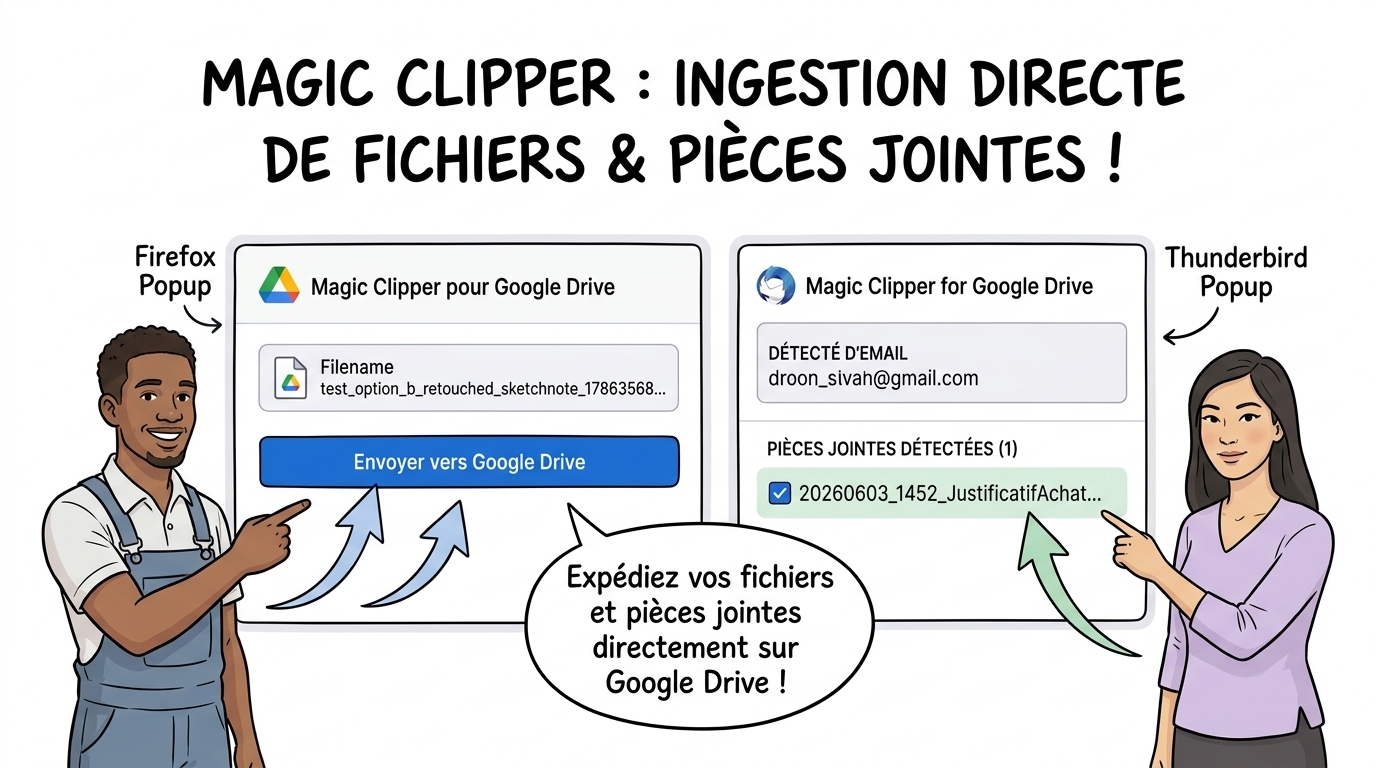 Magic Clipper Ingestion Directe de Fichiers et Pieces Jointes Sketchnote Duo